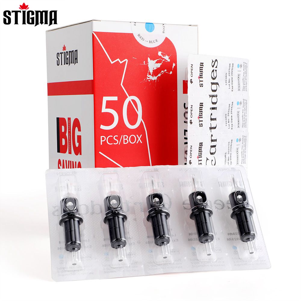 STIGMA 50Pcs Black Cartridge Tattoo Needles RM RL Revolution Round Liner Disposable Sterilized Premium Tattoo Pen Machine Accessories