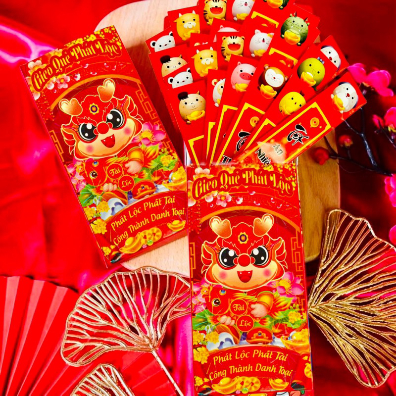 Sỉ 10 hộp bao lì xì gieo quẻ hộp 12 quẻ cáng bóng, bao lì xì tết 2024