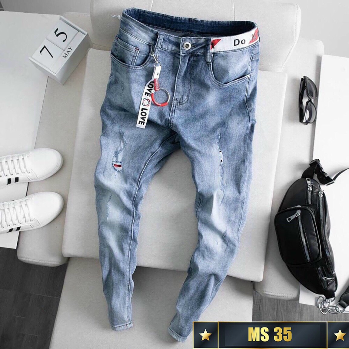Quần jean nam xanh rách thời trang mẫu mới - quần jean nam phong cách chất co dãn nhẹ BINSTORE94 MS35
