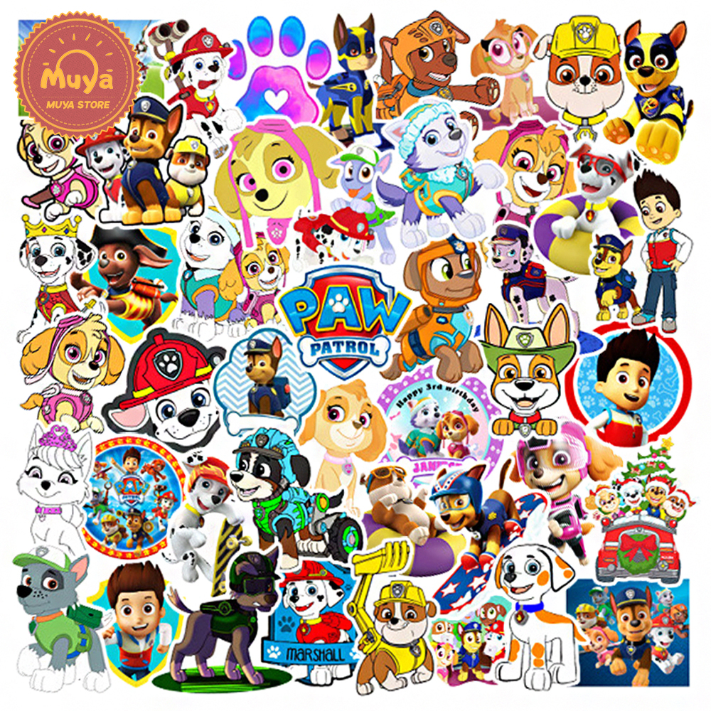 MUYA 50pcs PAW Patrol Stickers for Kids Waterproof Cartoon Vinyl ...