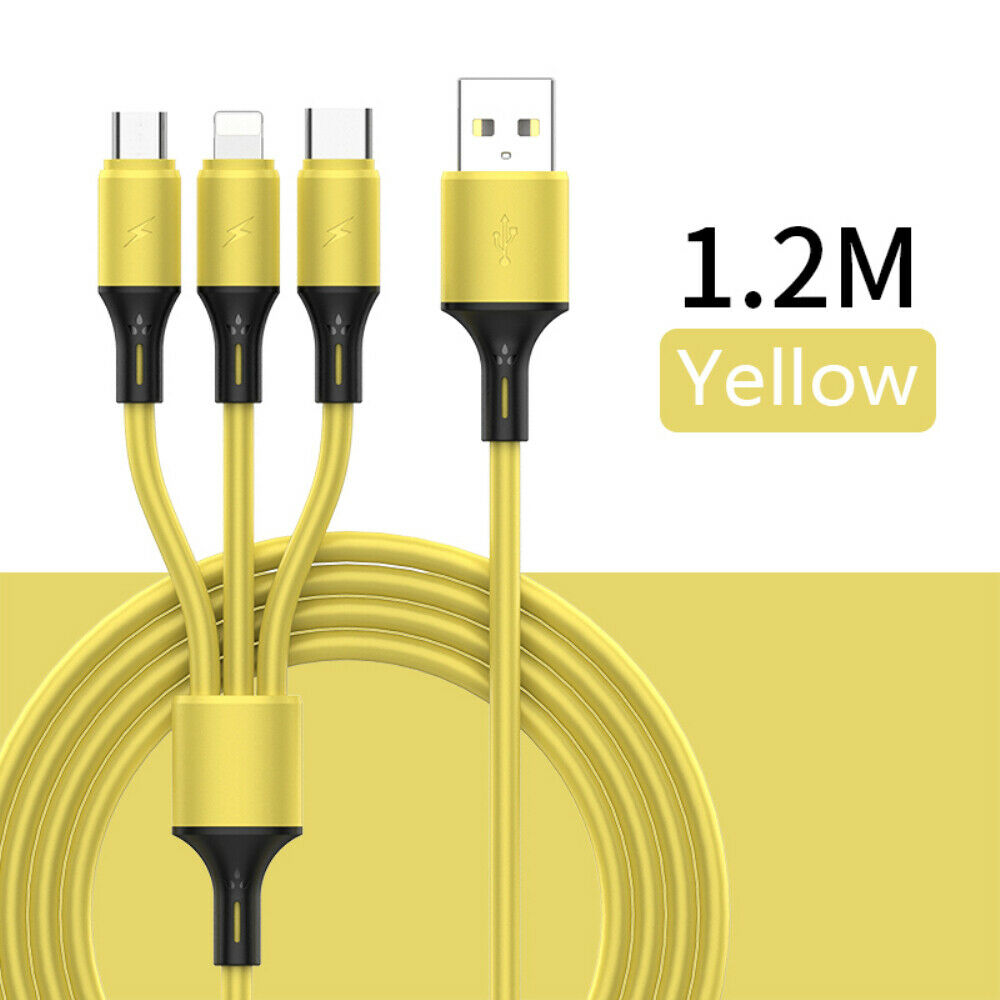 3 In 1 Universal Fast Charging USB Cable Liquid Soft Silicone Fast Charge Line USB Cable USB-C Data Transmission Line for Android Compatible with Apple Type-C