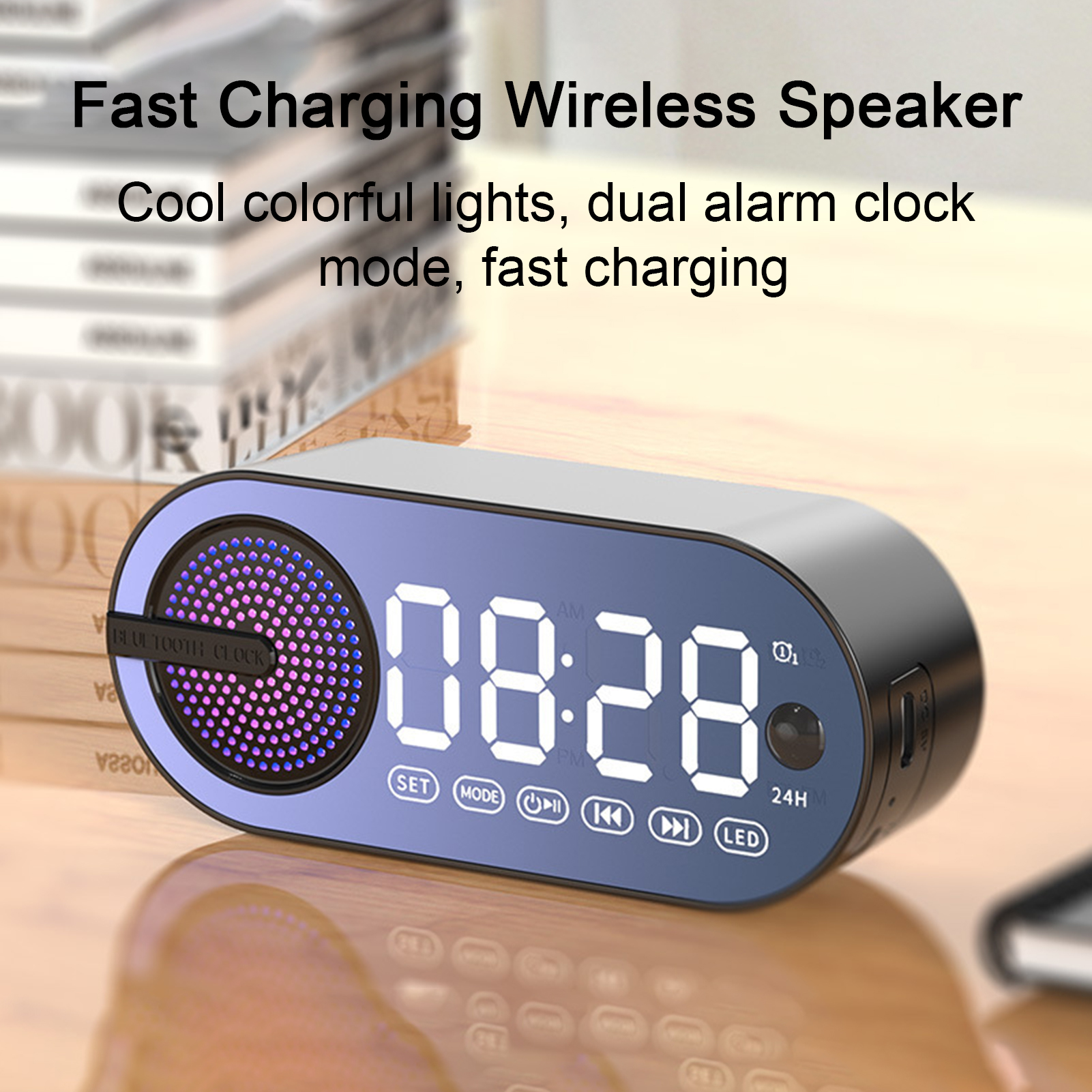 Wireless Speaker with Stereo Structure Speaker with Immersive Sound Experience Portable Wireless Speaker with Mirror Clock Immersive Sound Enhanced Bass Bluetooth 5.0 Speaker