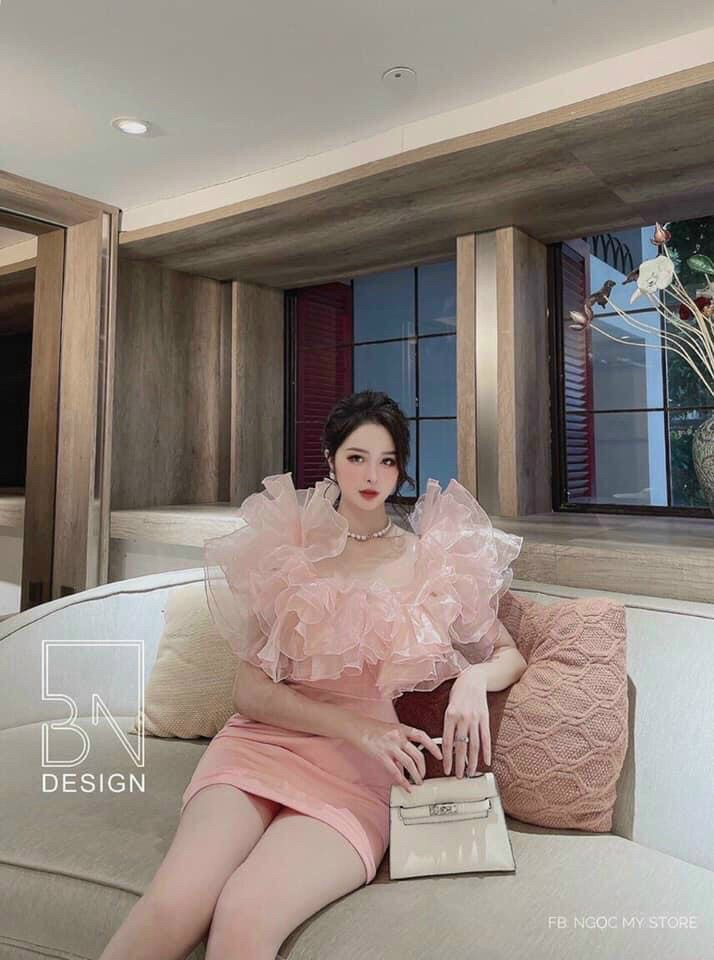 Đầm body xếp ly bèo vai (có mút ngực)