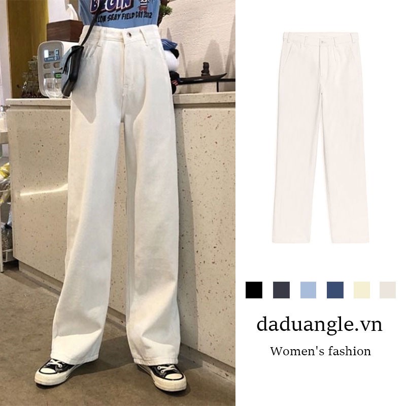 Quần jeans nữ trơn quần ống rộng quần suông nữ đẹp dài lưng cao