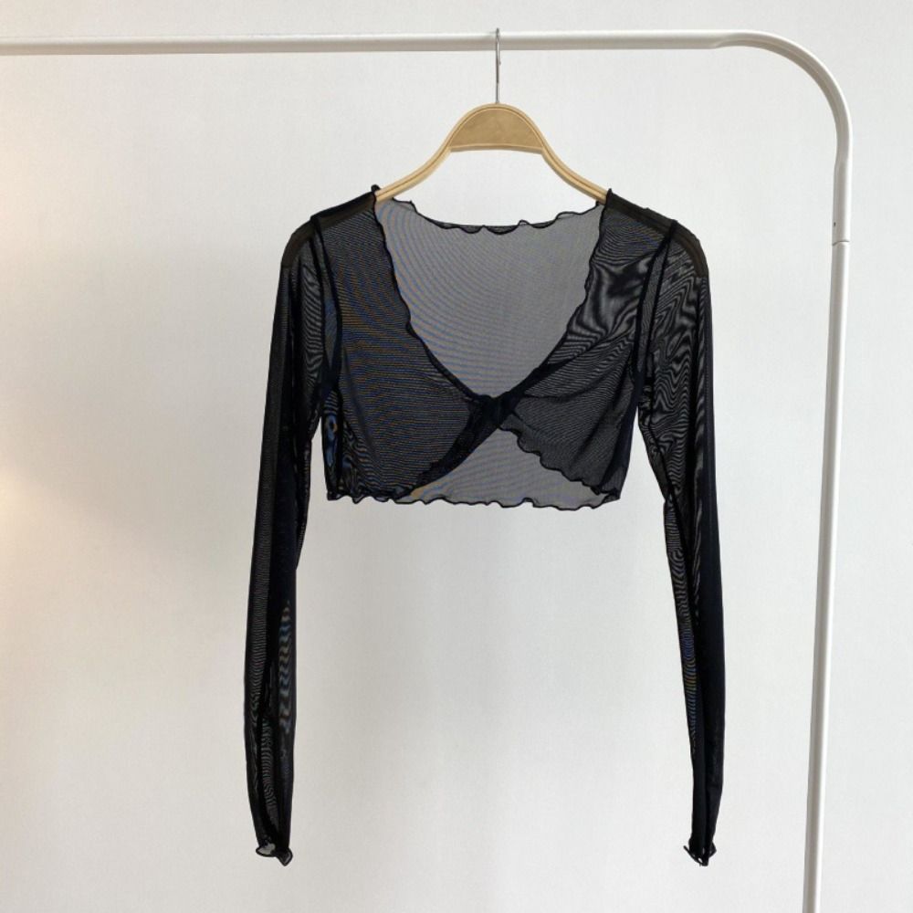Simple%20Ruffle%20Mesh%20Knot%20Cardigan%20Long%20Sleeve%20V-neck%20Sun%20Protection%20Tops%20Beach%20Wear%20Shirts%20for%20Women%20Holiday%20-%20Image%204