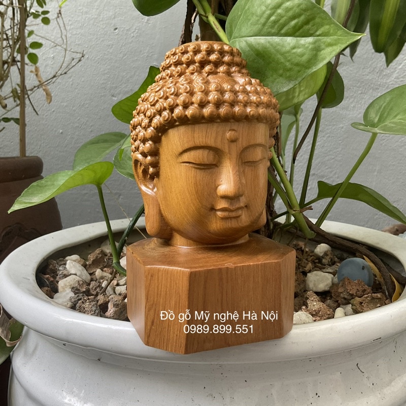 Tượng đầu Phật thích ca bằng gỗ thơm cao 15 cm