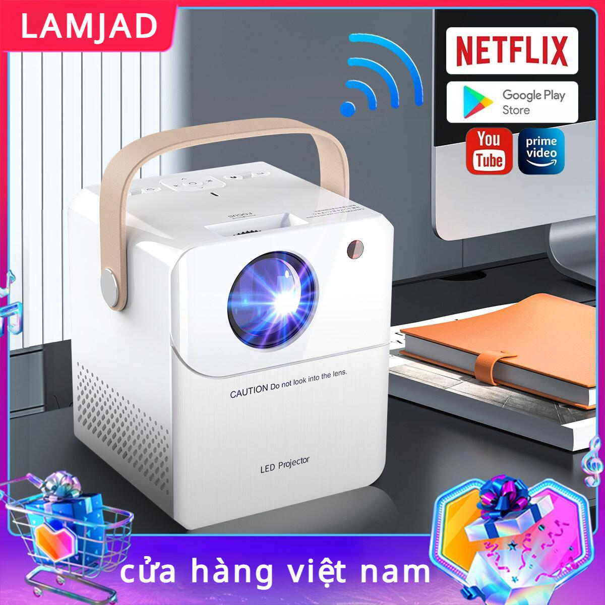 Máy chiếu WiFi 4k Ultra HD Máy chiếu mini Android 11.0 YouTube NETFLIX Cửa hàng Google Play hỗ trợ chia sẻ màn hình di động