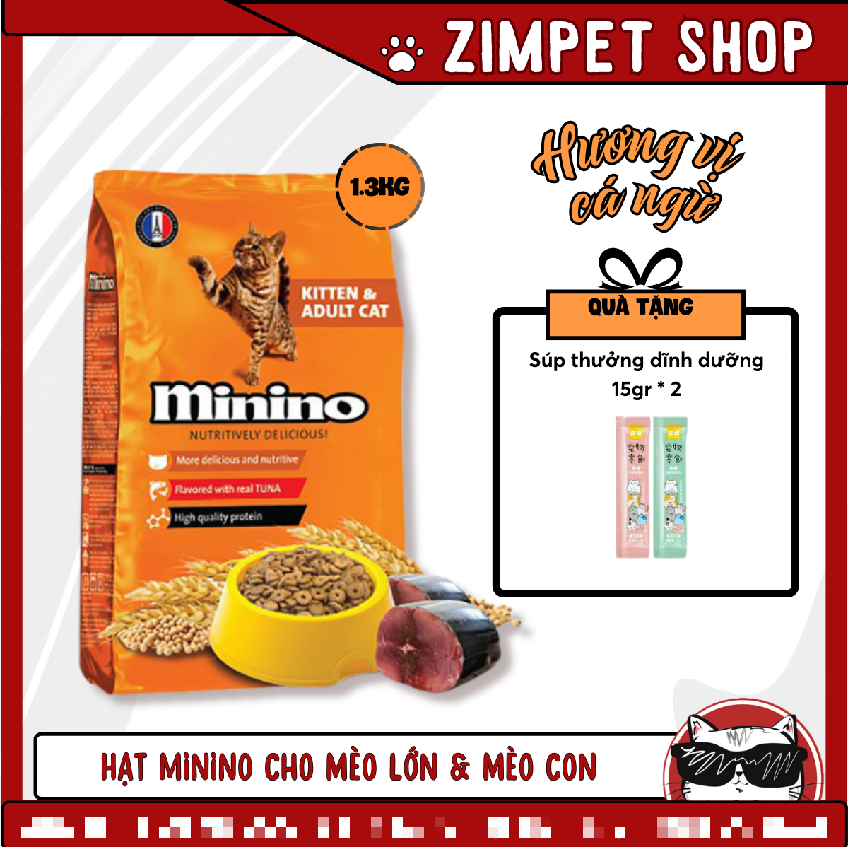 Thức ăn hạt MININO cho mèo gói 1,3kg