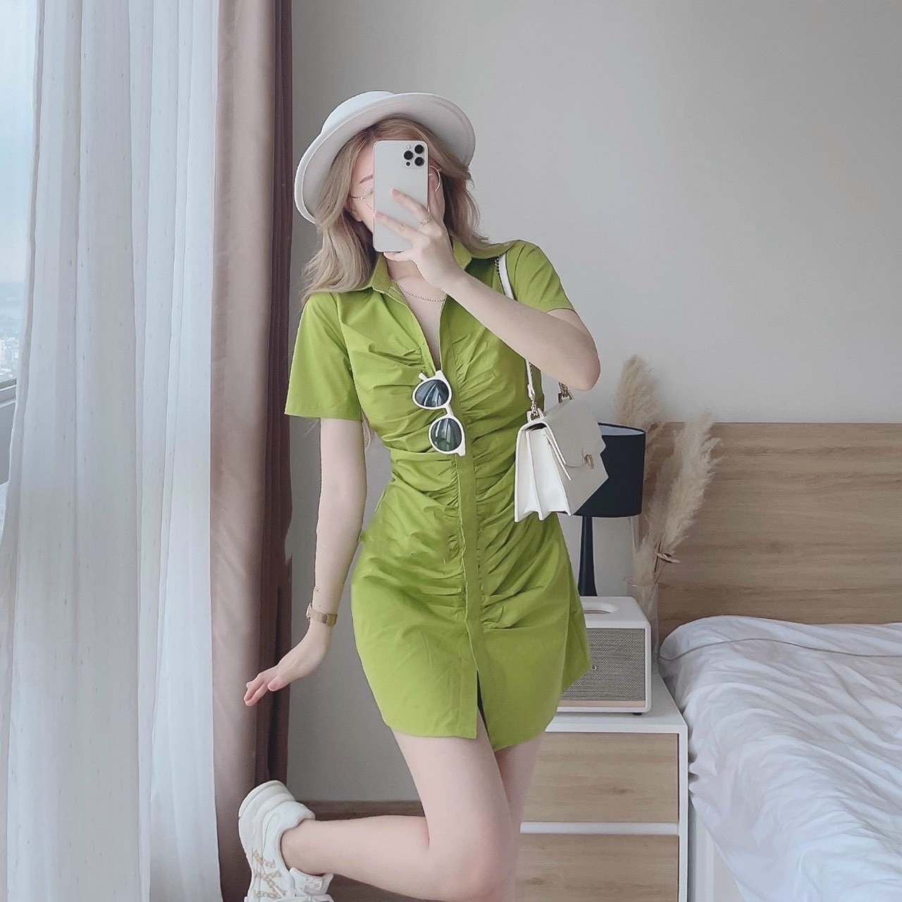 Đầm Đũi Cổ Sơ Mi Cài Nút