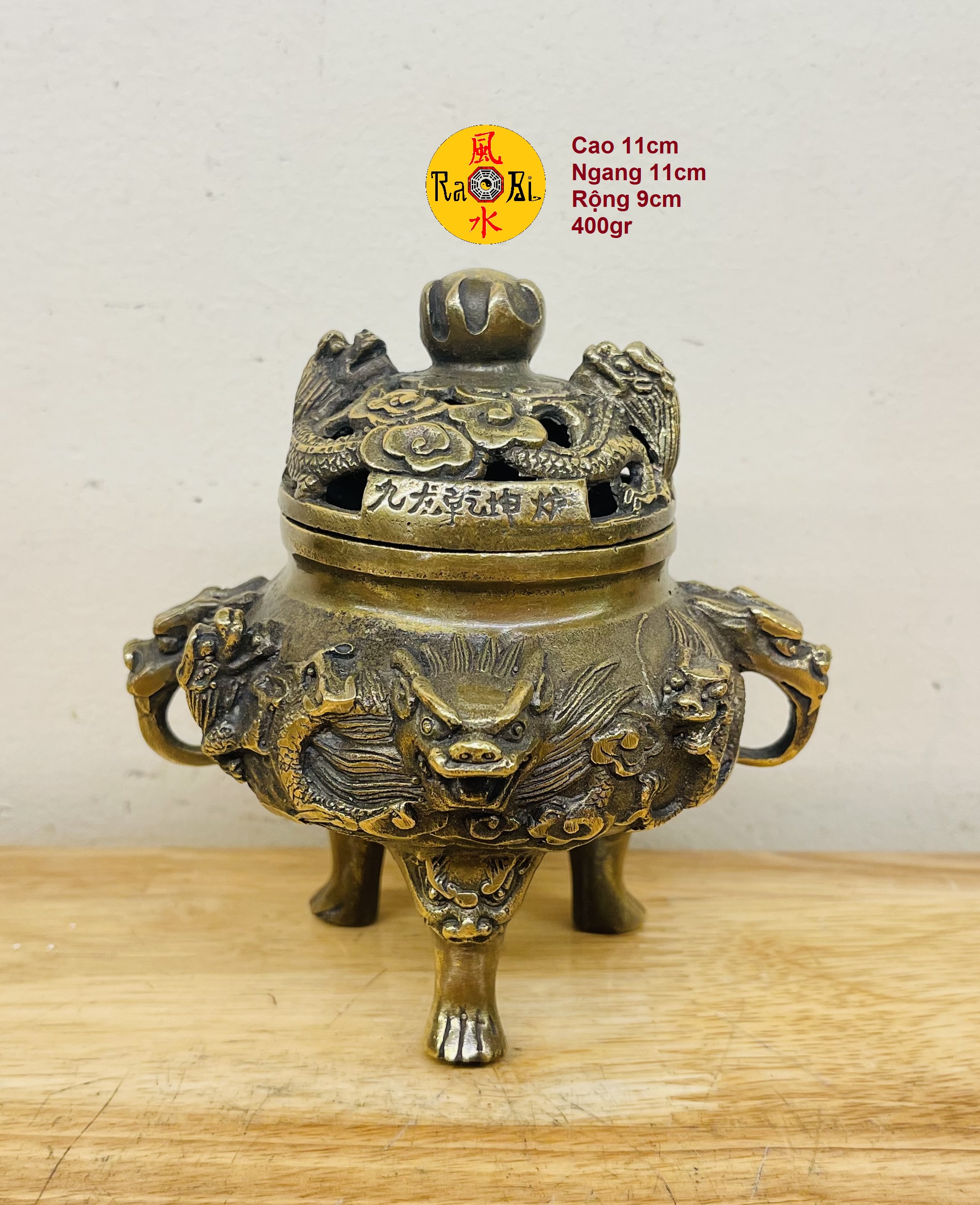Lư trầm cửu long tranh châu - vật phẩm đồng thờ cúng - đồ đồng mỹ nghệ