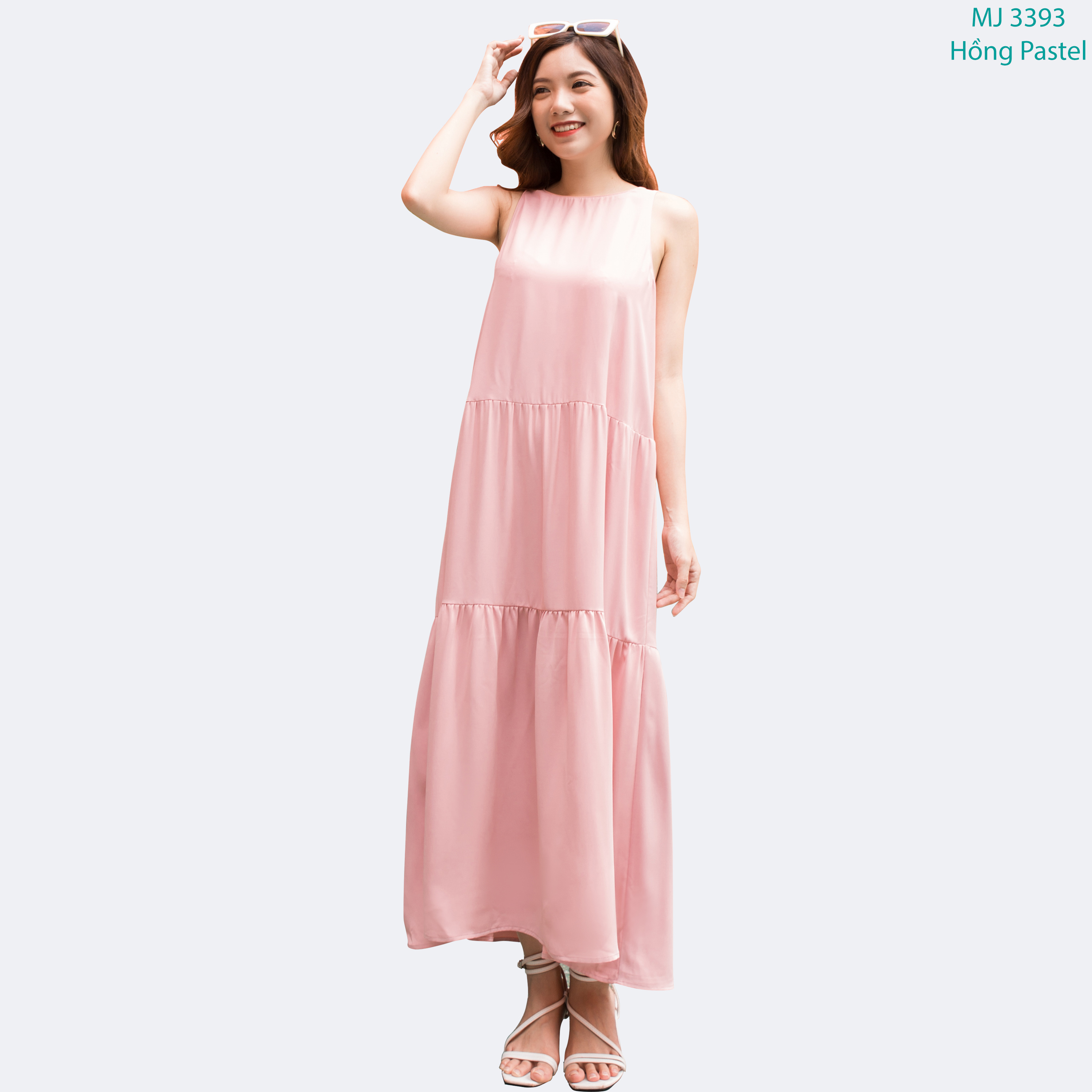 Đầm Maxi Nữ Vải Lụa Trơn 4 Màu 46-64kg , Đầm Nữ Maxi - 3393