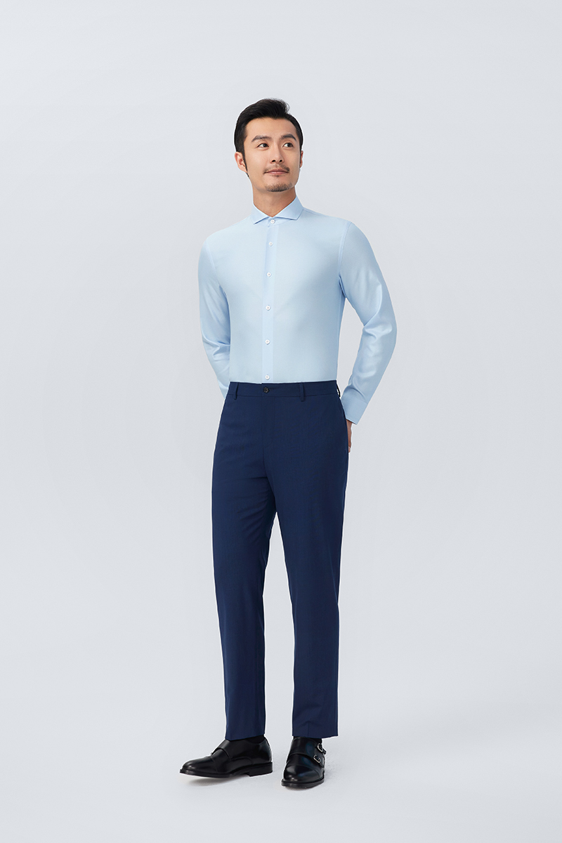 Áo sơ mi cotton cao cấp determinant dài tay instant cool màu xanh nhạt - 401