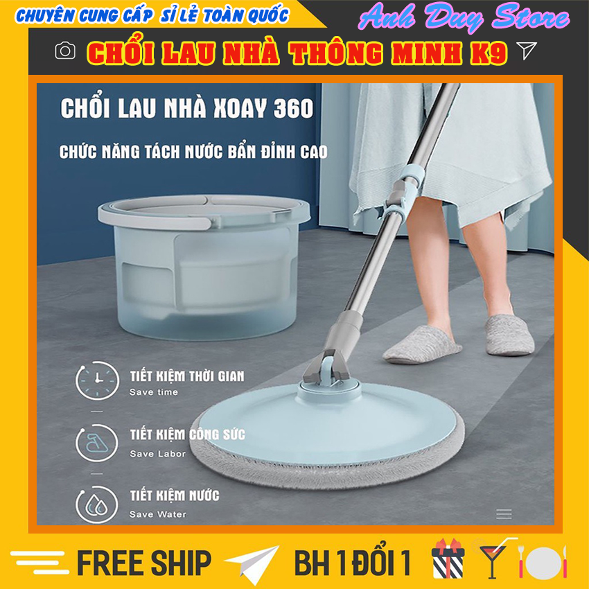 Chổi lau nhà tách nước bẩn thông minh K9 bộ cây lau nhà tách nước bẩn nước thải 360 độ , cây lau nhà cao cấp