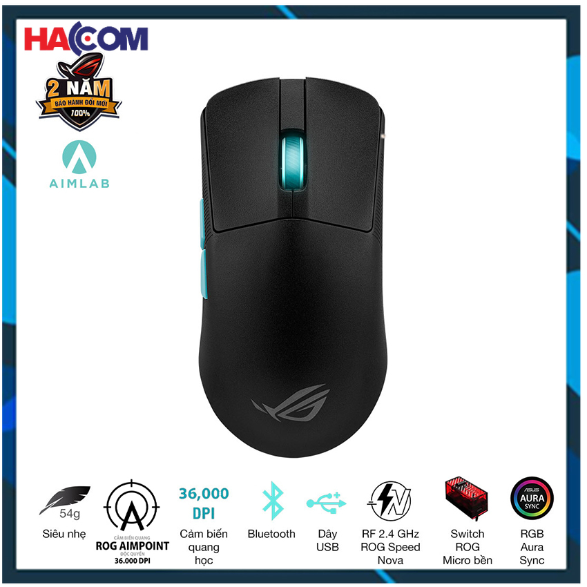 Chuột không dây gaming asus rog harpe ace aim lab black