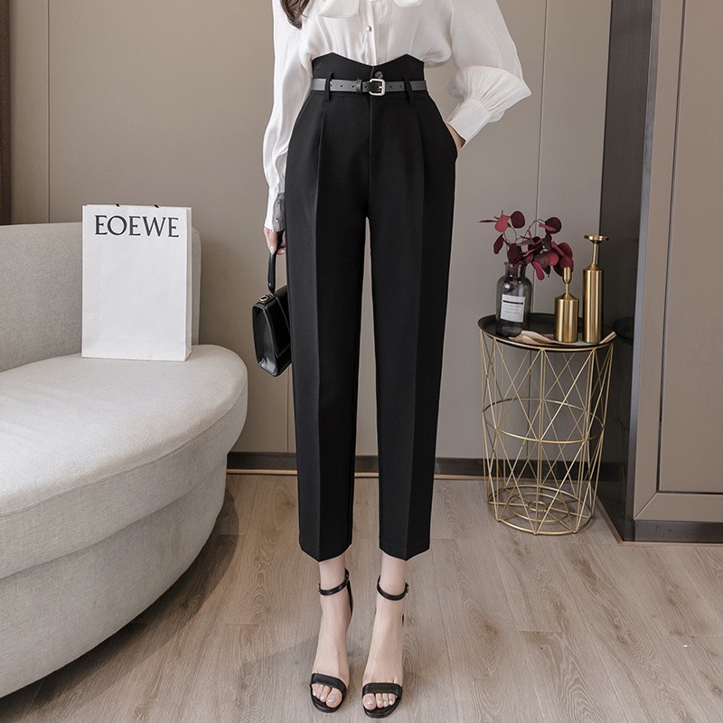 Quần Baggy Sẻ Cạp Lưng cao kèm đai
