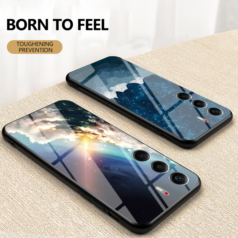 For Tecno Camon 40 40 Pro Phone Case Tempered Glass Protector Rainbow Gradient Fantasy Starry Glass Colorful Cover for Tecno Camon 40 Premier Cover Casing HP.