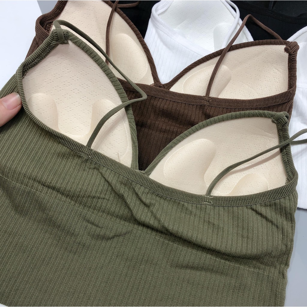 Áo bra 2 dây mảnh chất gân tăm cổ v xẻ