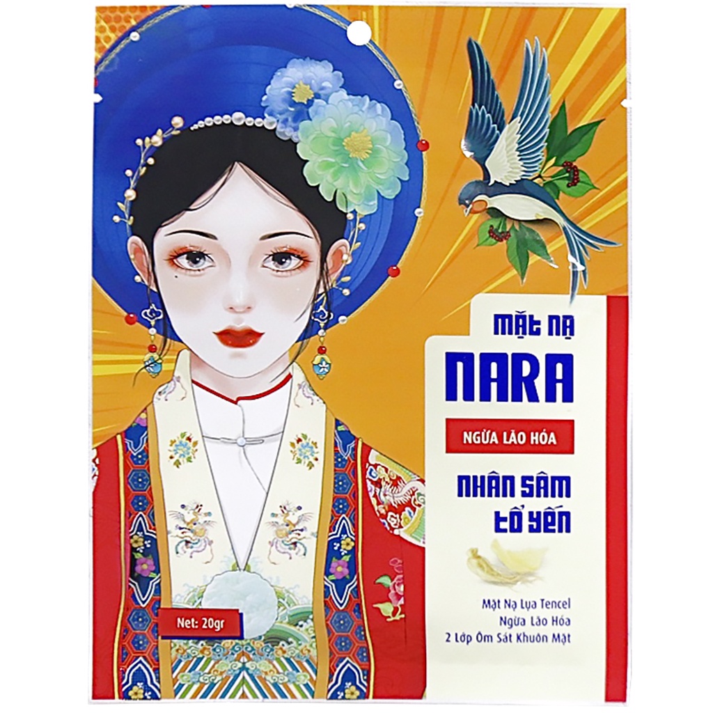 Mặt nạ lụa chống lão hoá cấp ẩm da nhân sâm tổ yến nara ginseng bird's nest anti-aging moisturizing silk mask 20g