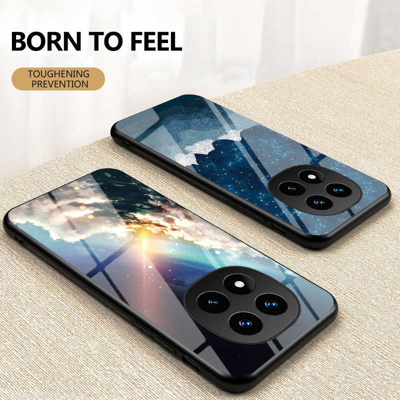 For Redmi Note 14 Phone Case Tempered Glass Protector Rainbow Gradient Fantasy Starry Glass Colorful Cover for Redmi Note 14 Pro Plus Cover Casing HP.