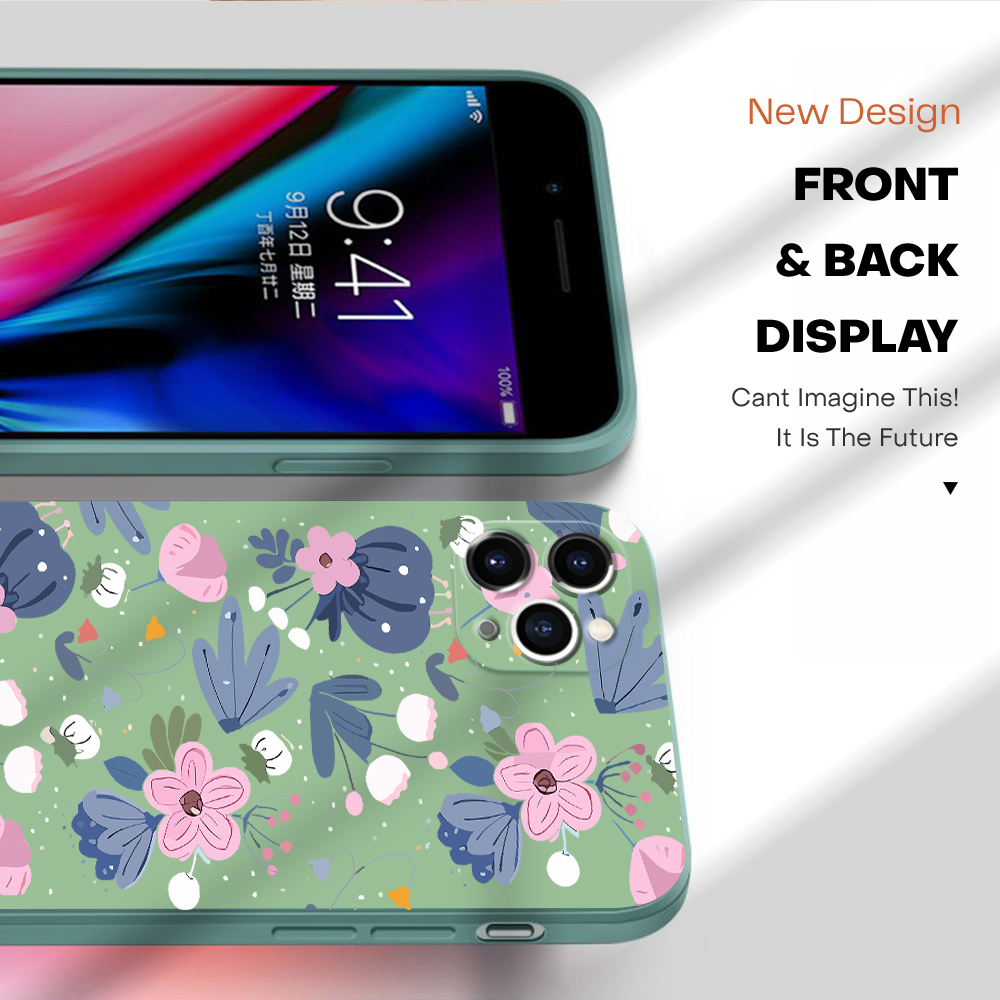 BILI for Redmi K40 Pro Xiaomi Poco F3 Mi 11x Back Cover Pink and Blue Plants for Boys Girls Multicolor Liquid Silicone Soft Square Phone Case. 