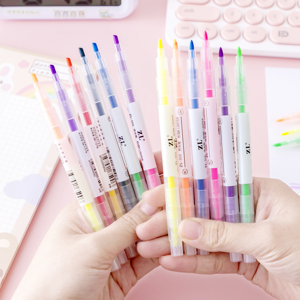 [Tặng Sticker] Set 6 Bút Dạ 2 Đầu 12 Màu Sắc Dễ Thương