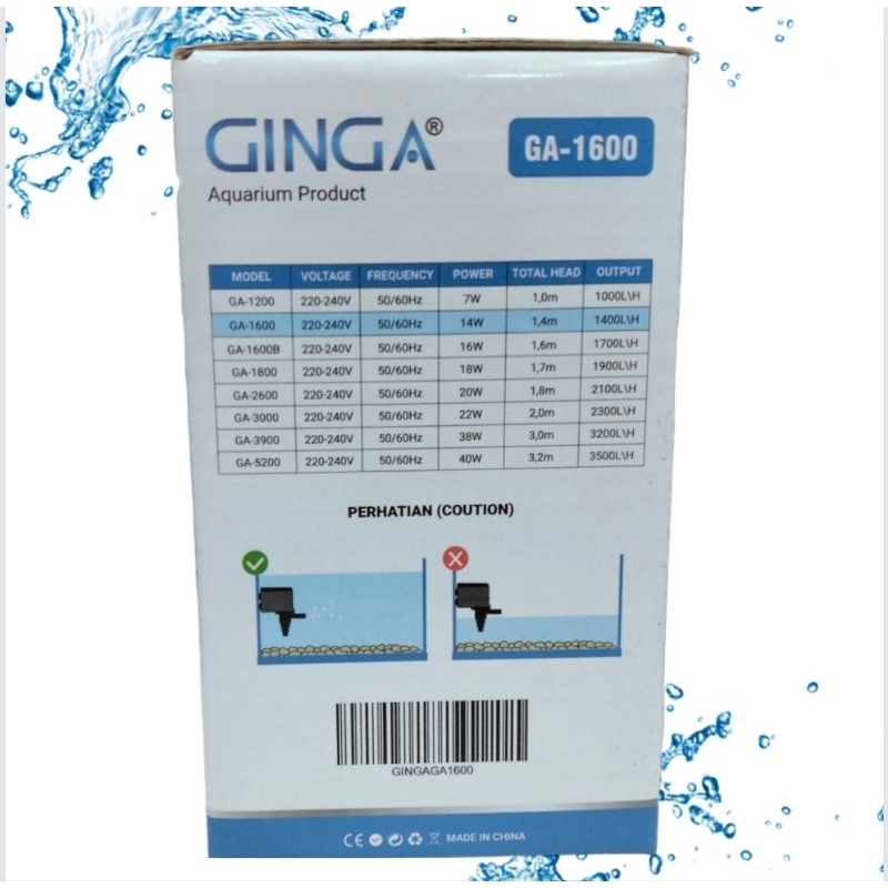 POMPA AQUARIUM KOLAM KECIL GINGA GA 1600 Submersible Pump