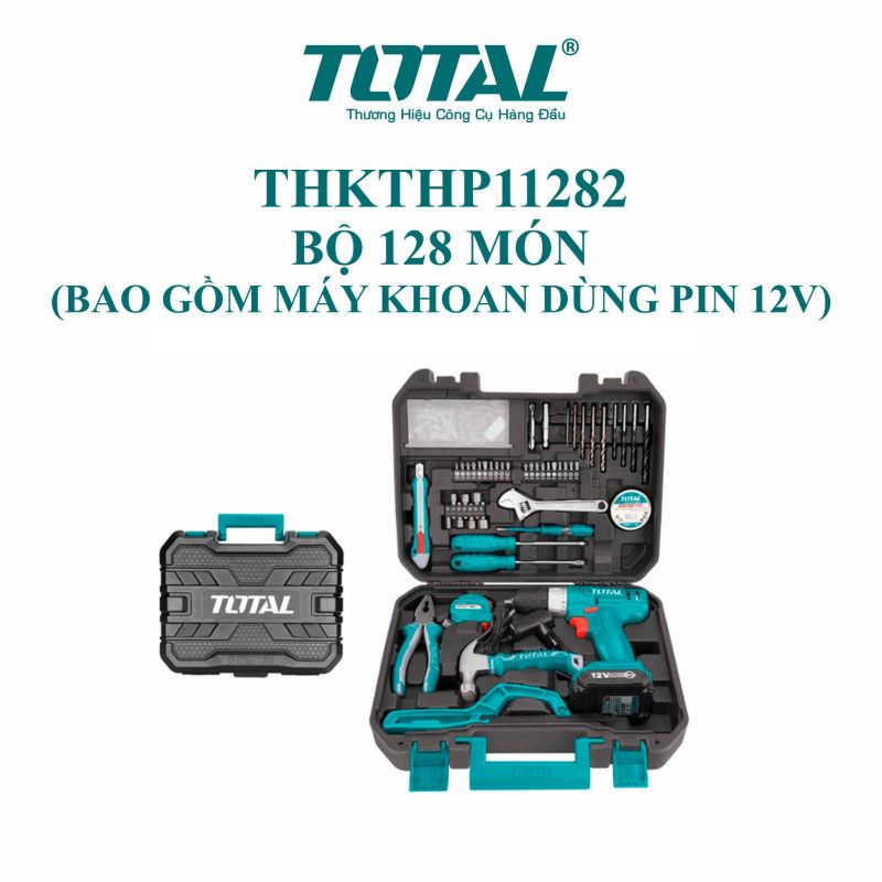 BỘ 128 MÓN BAO GỒM MÁY KHOAN PIN 12V - THKTHP11282 (NÂNG CẤP TỪ MÃ THKTHP11272)