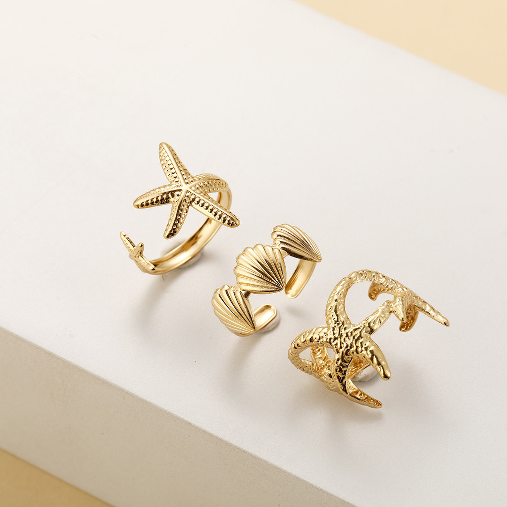 Enacolor 3Pcs/Set Sea Beach Vacation Starfish Shells Rings Fashion ...