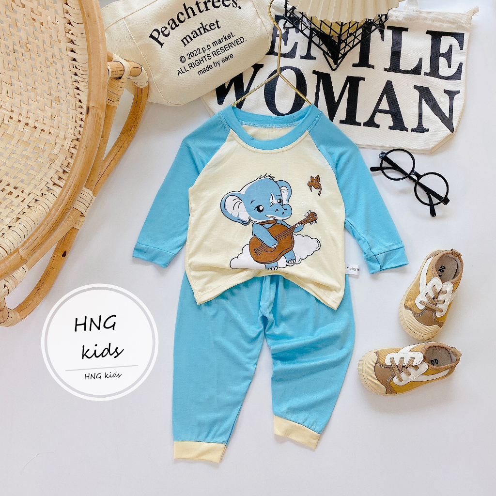 Đồ bô dài tay vải thun lạnh Monky mom cho bé trai be gái in hình hươu