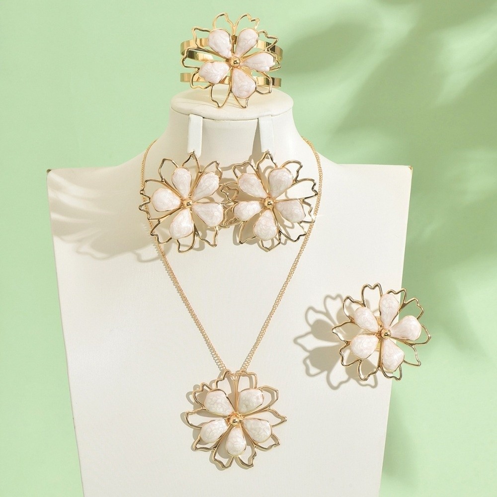 5%20pcs/set%20Vintage%20Look%20Alloy%20Flower%20Jewelry%20Set%20Drip%20Oil%20Finish%20Earrings%20Necklace%20Bracelet%20Ring%20Lightweight%20Adjustable%20Statement%20Costume%20Jewelry%20Women%20-%20Image%204