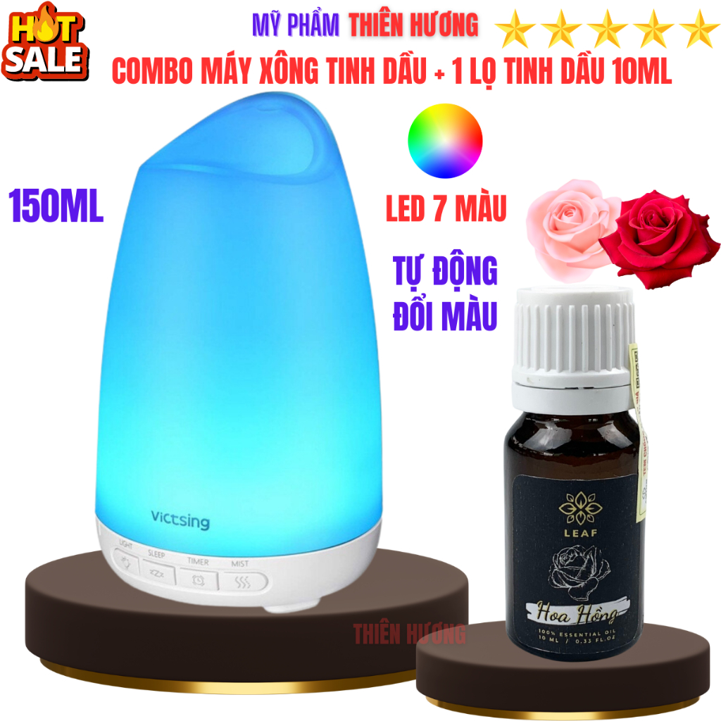 Combo Máy xông tinh dầu Vdecor + 1 Lọ tinh dầu LEAF 10ml