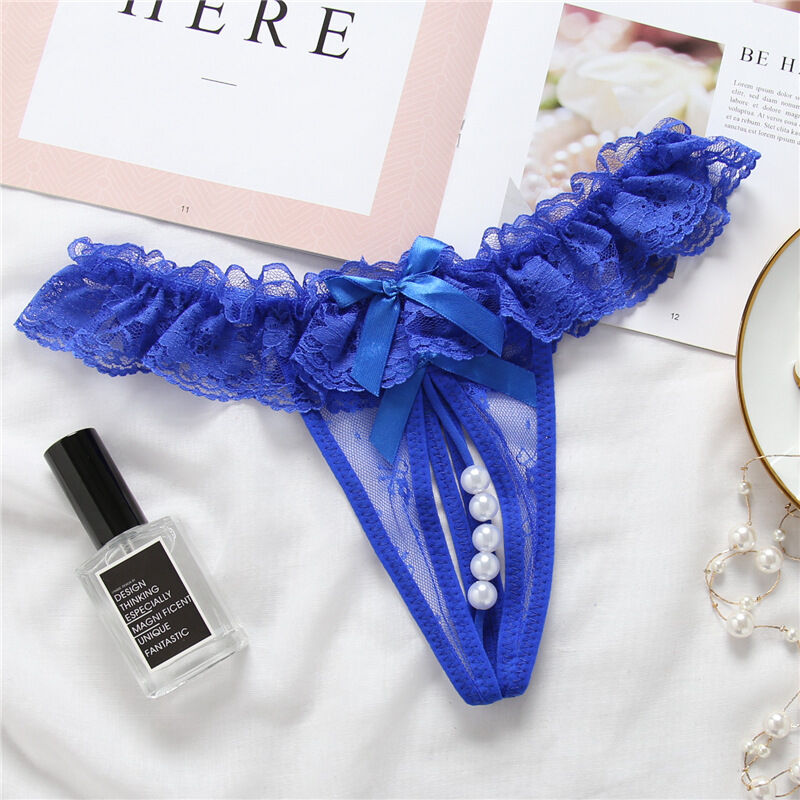 Pearl Lace Underwear Transparent Bowknot Beads Lace Panties Soft Ruffled Trim Hollow Underwear.