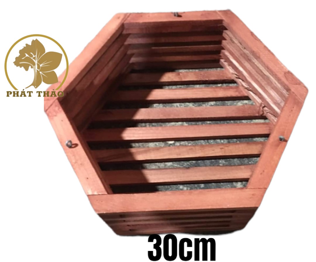Chậu gỗ lục giác trồng lan size 30cm - ngọc điểm, đai trâu, lan rừng - gỗ cà chắc