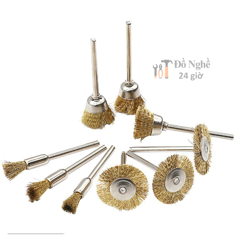 Bộ 9 chổi đồng đánh bóng, tẩy gỉ mini trục 3.17mm