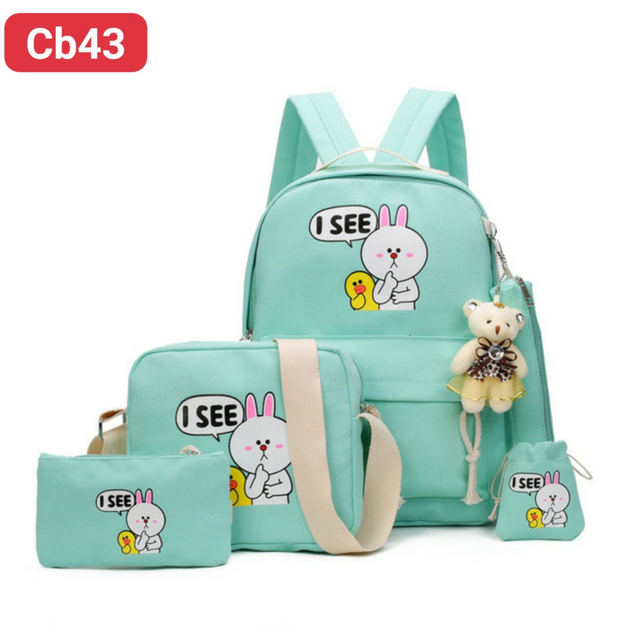 combo balo 4 món chú thỏ ISEE cute cb43