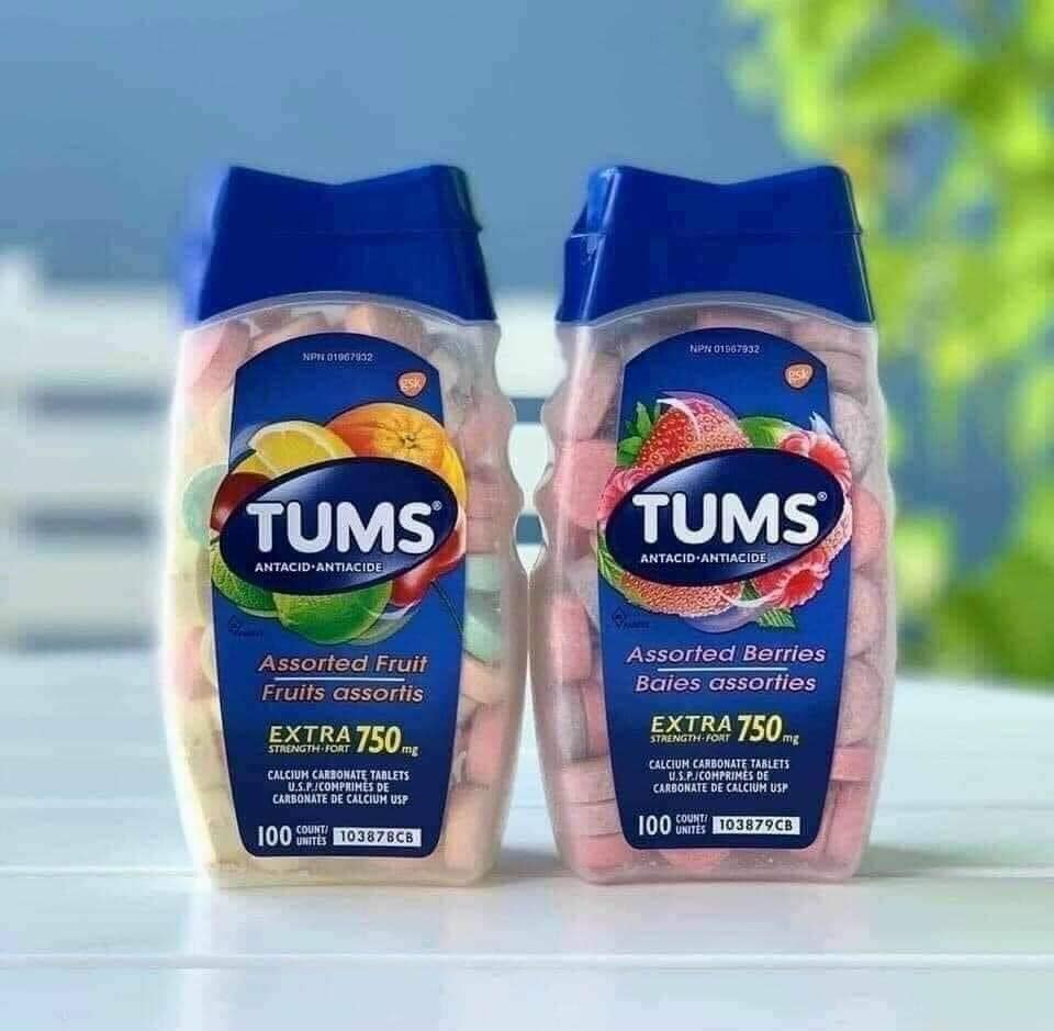 Viên nhai hỗ trợ tiêu hoá, dạ dày Tums chai 100 viên từ Mỹ
