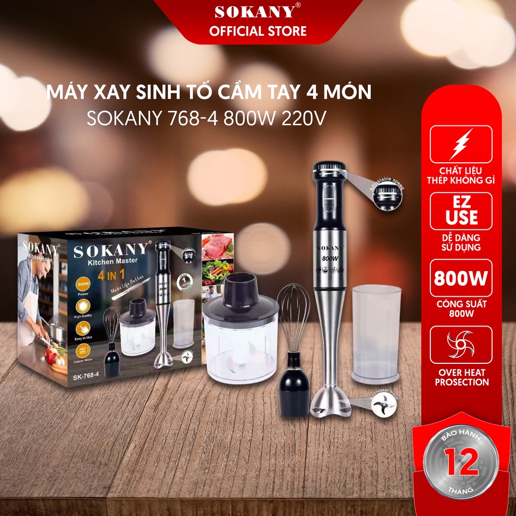 MÁY XAY SOKANY WK-768, Máy Xay Cầm Tay Đa Năng, Xay Cháo, Xay Sinh Tố, XayThực Phẩm... Thao Tác Dễ Dàng, Vệ Sinh Nhanh Chóng, Lưỡi Dao Kép, Xay Cực Mạnh.Bảo HÀNH 3 Tháng.