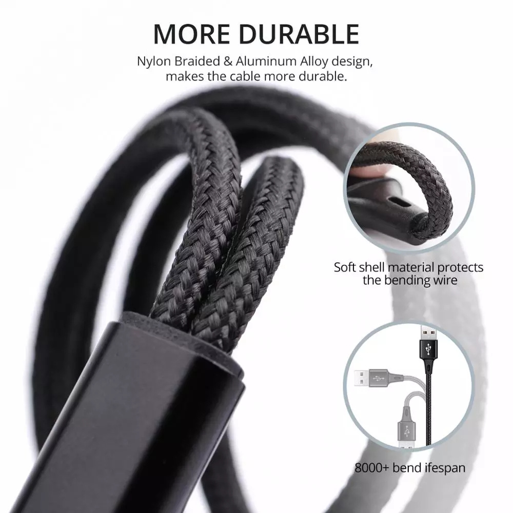 RAFT 1.25m 2 in 1 Type C Cables Charging Wire Micro USB Y Splitter Fast Charge Cable Phone Charge Cord Charger Cable