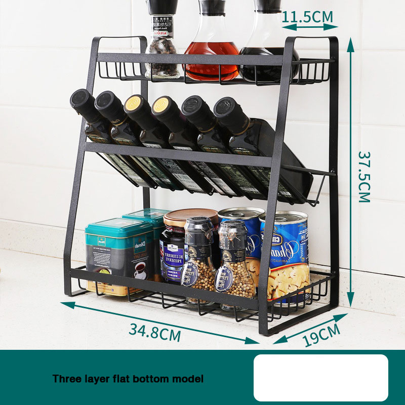 Kitchen storage rack, tabletop, iron art, multi-layer seasoning rack, multifunctional seasoning bottle, layered storage rack solid Metal