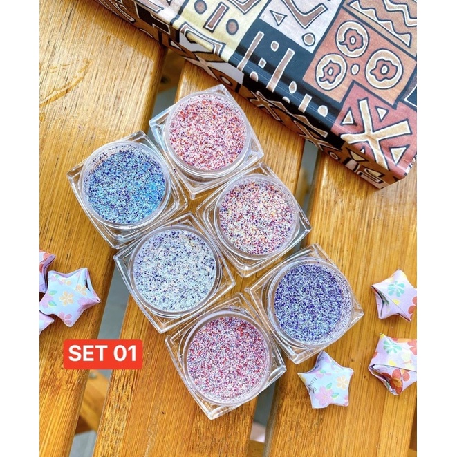 Set 6 ô nhũ dạ, nhũ rắc kẻ dạ móng
