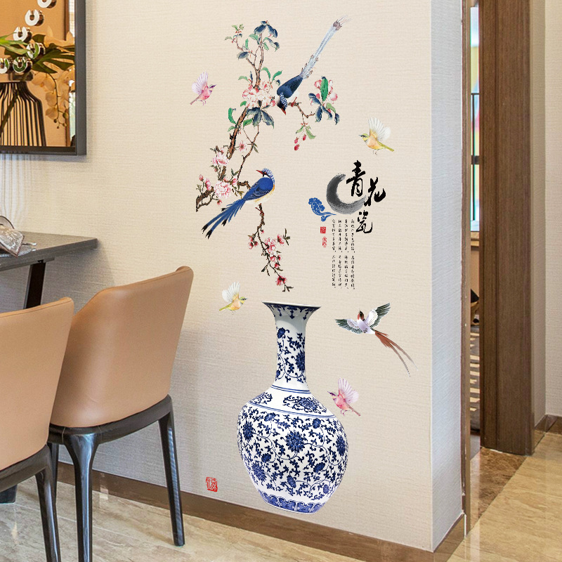 DECAL DÁN TƯỜNG TẾT BÌNH HOA THỔ CẨM VÀ CHIM ÉN