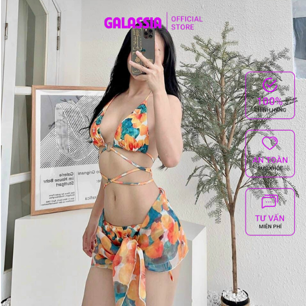 Bikini 2 mảnh đi biển kèm khăn đồ bơi nữ sexy GALASSIA thumbnail