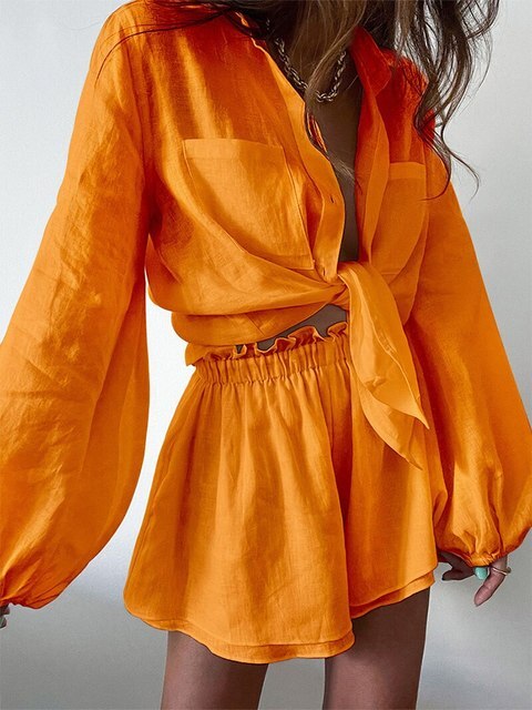Women's Fashion Shirt Shorts Set Sexy Slim Fit Trend 2023 New Summer Fashion Casual Clothing Cet