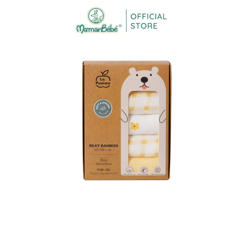 (MamanBébé chính hãng) K001 Set 5 Khăn sữa sợi tre lụa La Pomme phối màu (30x30cm)