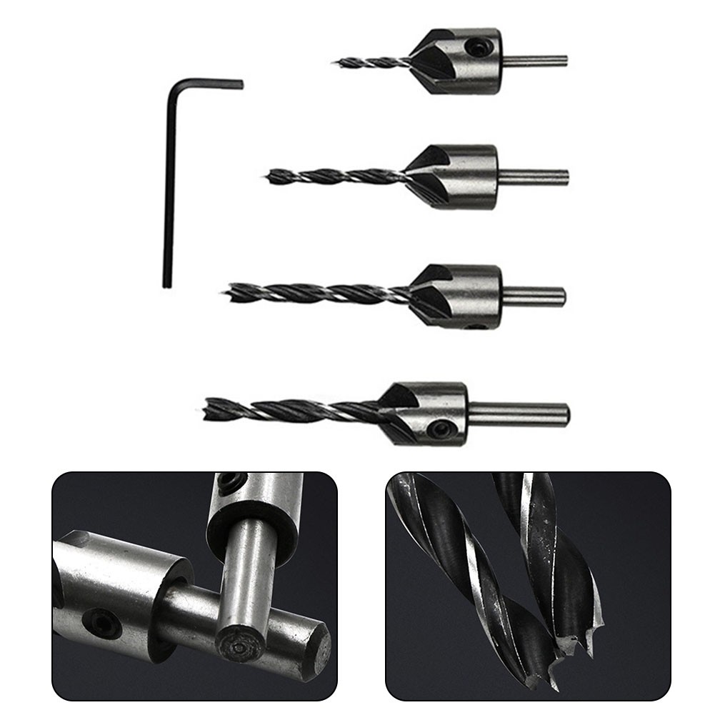 Hometool Countersink Drill Bit Set Hole Drill Woodworking Chamfer Bit Set Reaming Drilling 3MM/4mm/5MM/6MM