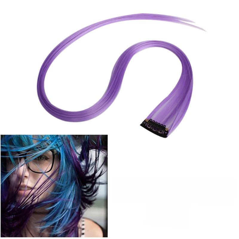 20" Long Straight Synthetic Clip-In Hair Extensions Purple