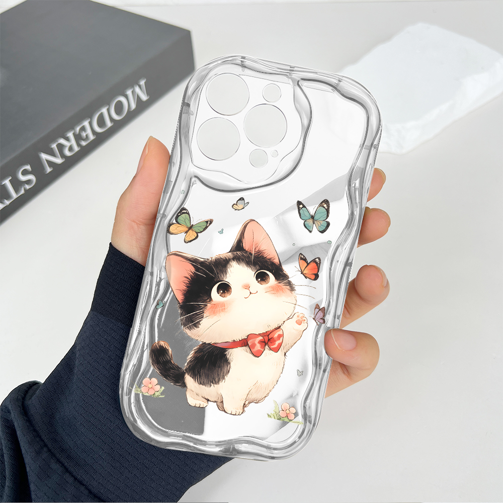 Jizetin for Samsung A10 Back Cover Kitten Playing Butterfly Cream Wavy Edge Soft Silicone Phone Case.