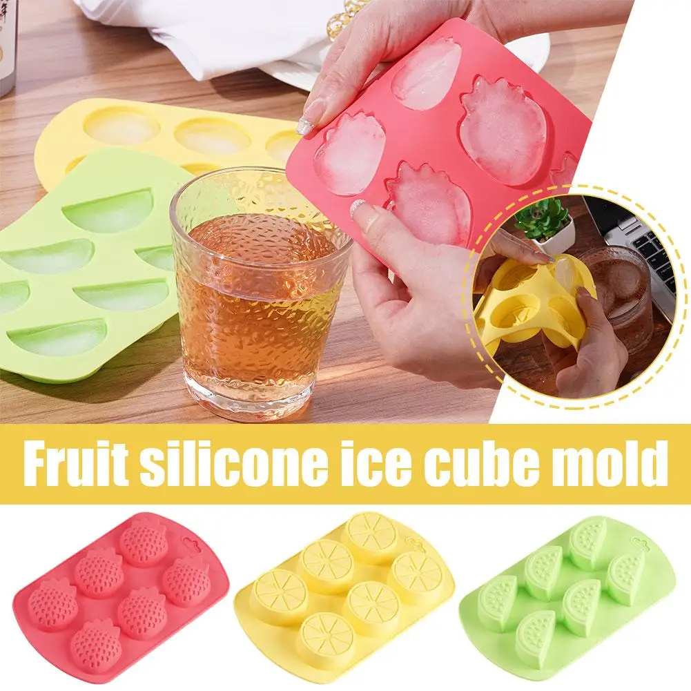 Fruit Shape 6 Grid Ice Cube Mold Silicone Candy Chocolate Jelly Dessert Mold Kitchen Ice Making Baking Accessories