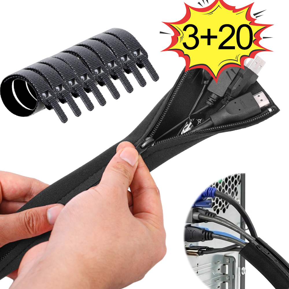 %E3%80%90LuxeGlow%E3%80%913/1pcs%20Zipper%20Cable%20Sleeve%20with%20Hook%20Loop%20Ties%20Flexible%20Wire%20Cable%20Management%20Protector%20Cable%20Organizer%20For%20Computer%20PC%20TV%20Lines%20-%20Image%202