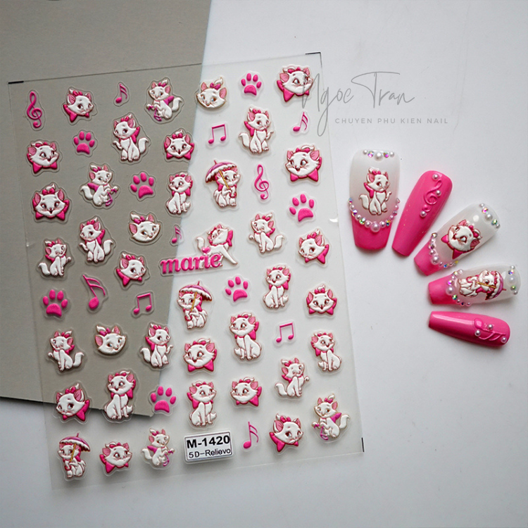 Sticker nail 5d lụa nổi | mèo marie | hình dán móng tay